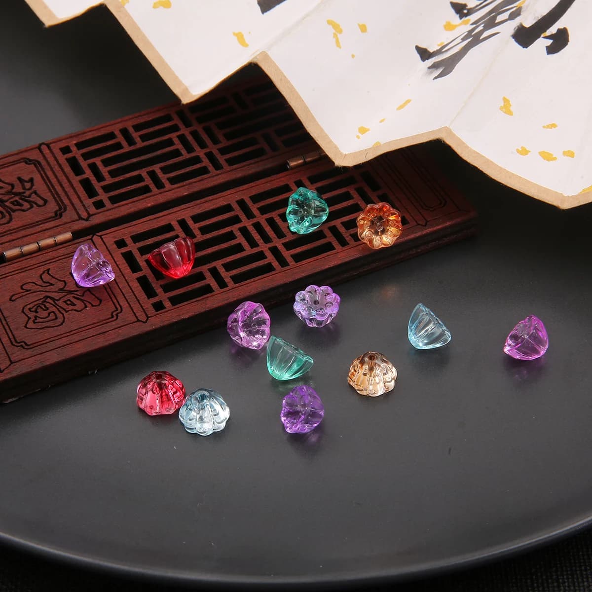 10pcs 10mm Colorful Lampwork Lotus Glass Beads for DIY Craft Jewelry Making Headwear Bracelet Necklace Accessories