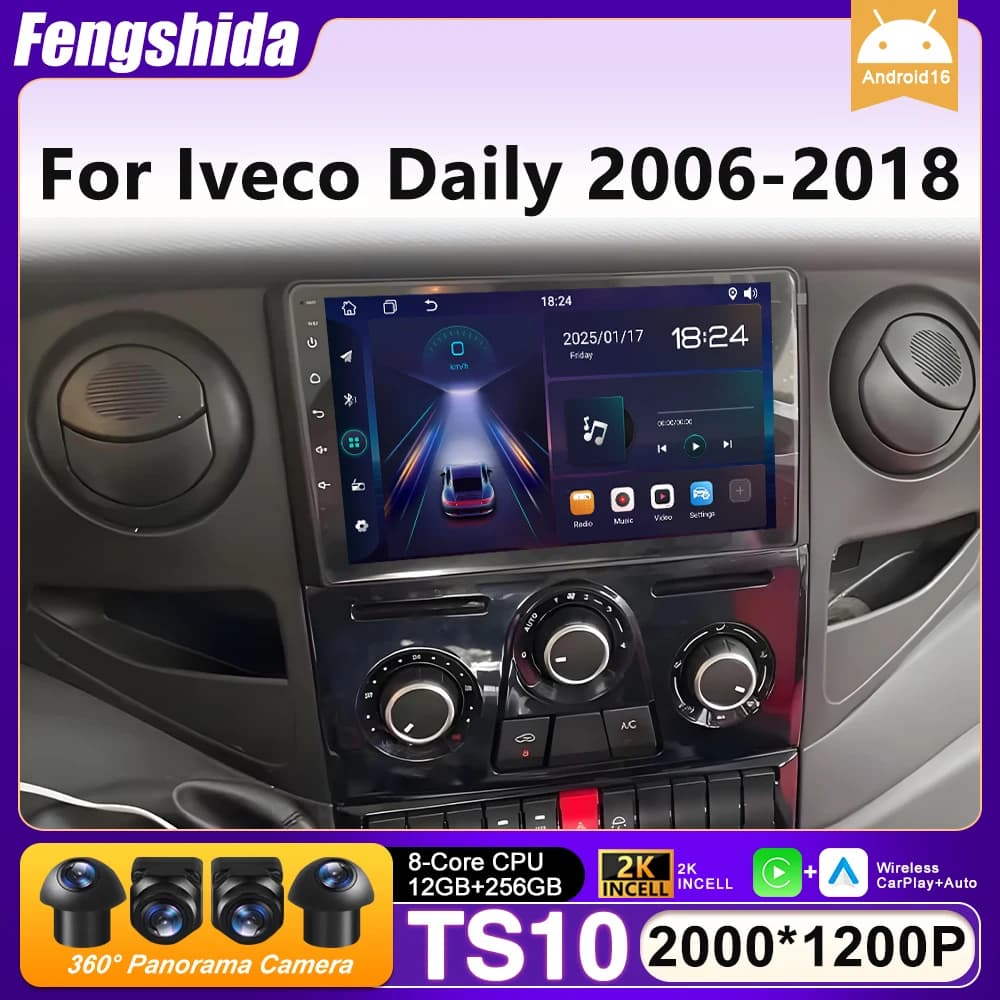 Autoradio Android 16 for Iveco Daily 2006-2018 with GPS navigator, Android Auto, Carplay, Wi-Fi, Stereo, Screen Display and Camera (No 2DIN)