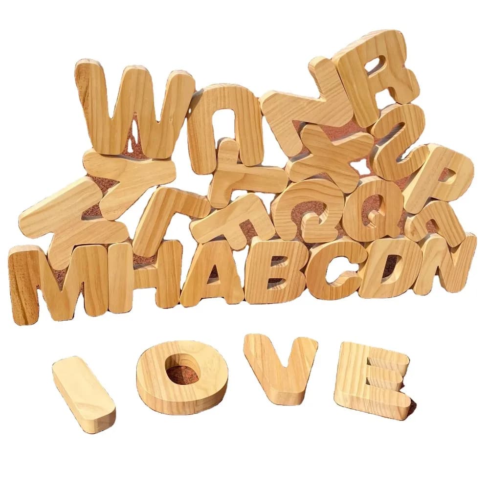 Puzzle in legno con alfabeto per l'apprendimento precoce, gioco educativo Montessori in legno.