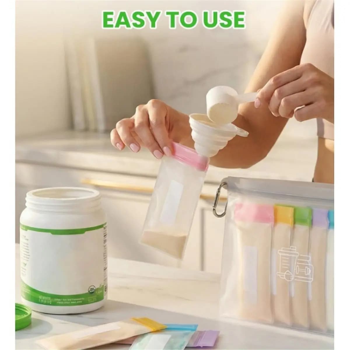 Protein Powder Travel Container Set,Reusable Powder Supplement Container to Go,Retractable and Portable
