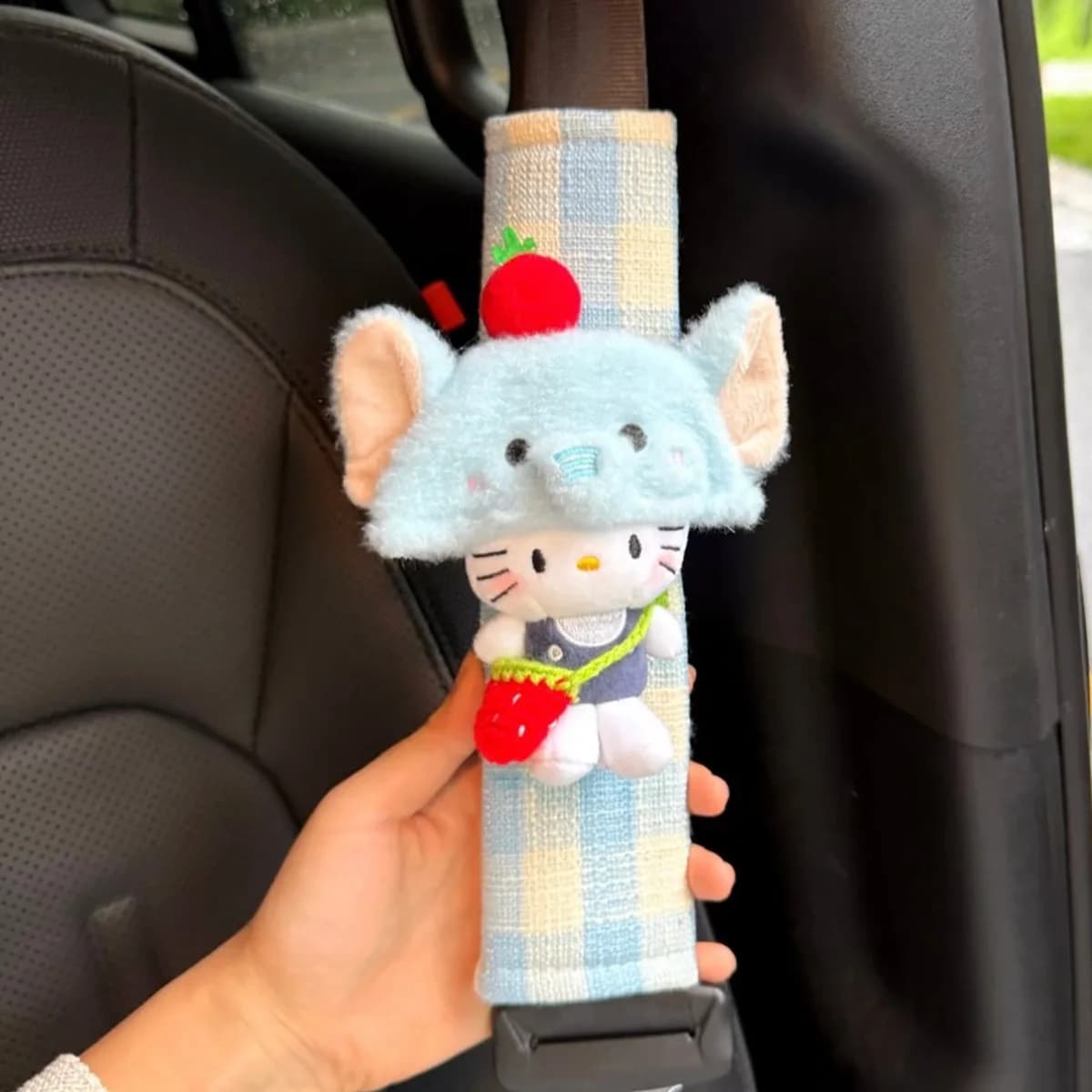 Hello Kitty Elephant Head KT Plush Seat Belt Cover Neck Protection Car Interior Decor Gift for Auto Decoration Collectible Toys