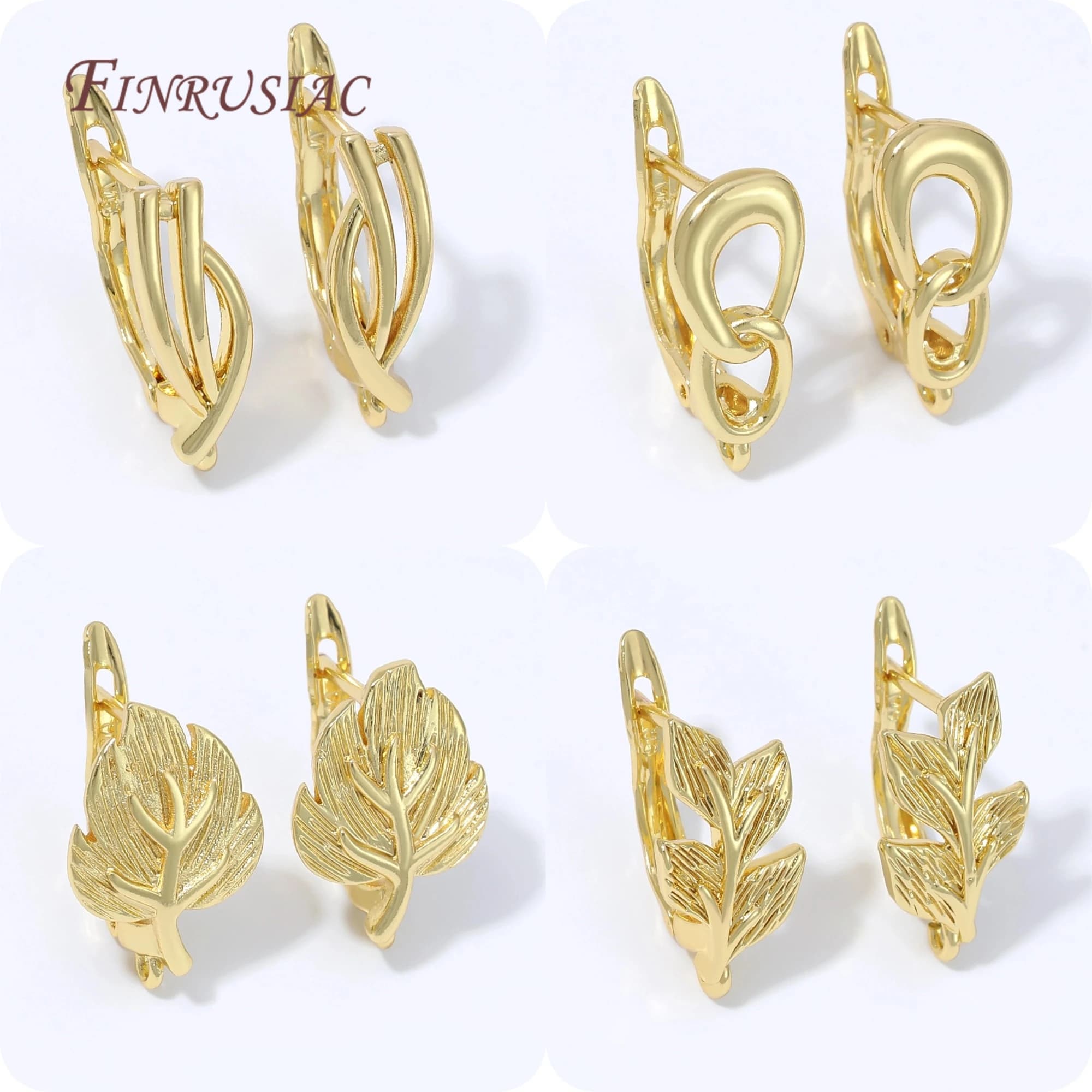 Multiple Styles Huggie Earring Findings 18K Gold Plated Leaf Twisted Link Earring Clasp Blank Base DIY Handmade Jewelry Making