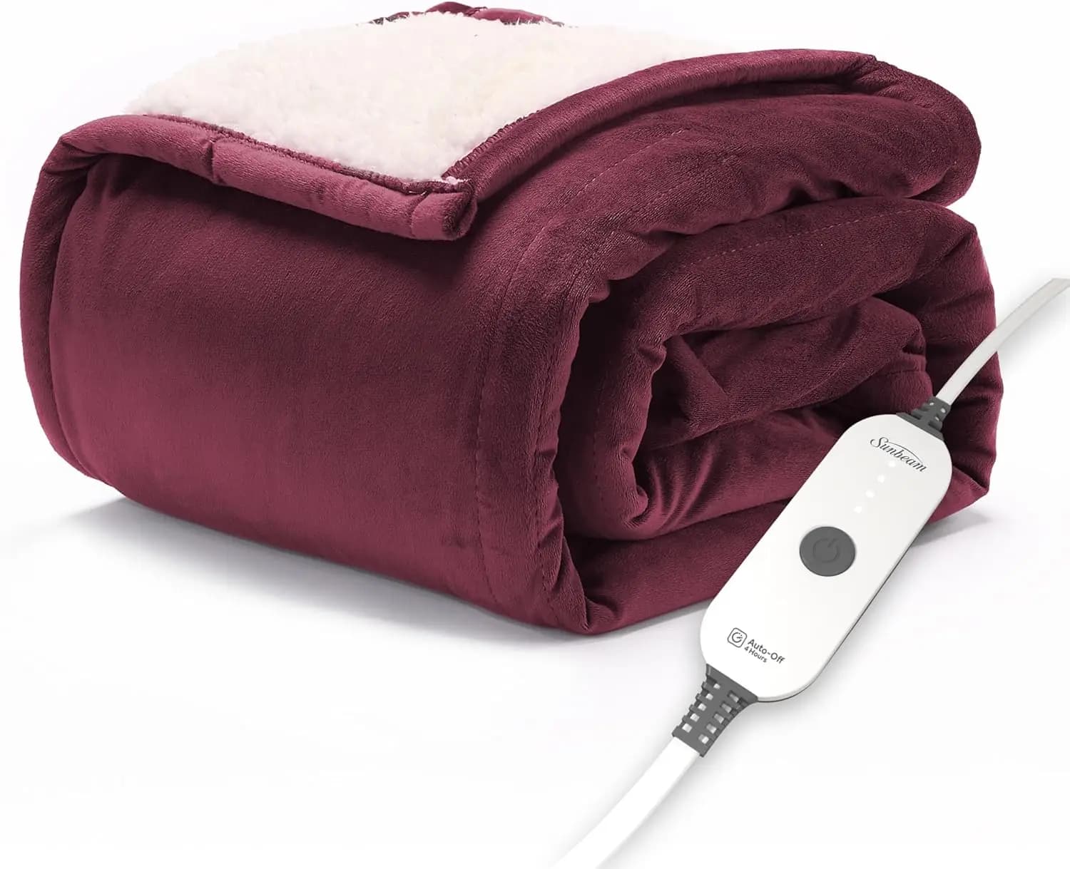 Coperta riscaldata Sherpa Royal Mink con 4 impostazioni di calore, spegnimento automatico, riscaldamento rapido, colore Cabernet, 50x60 pollici