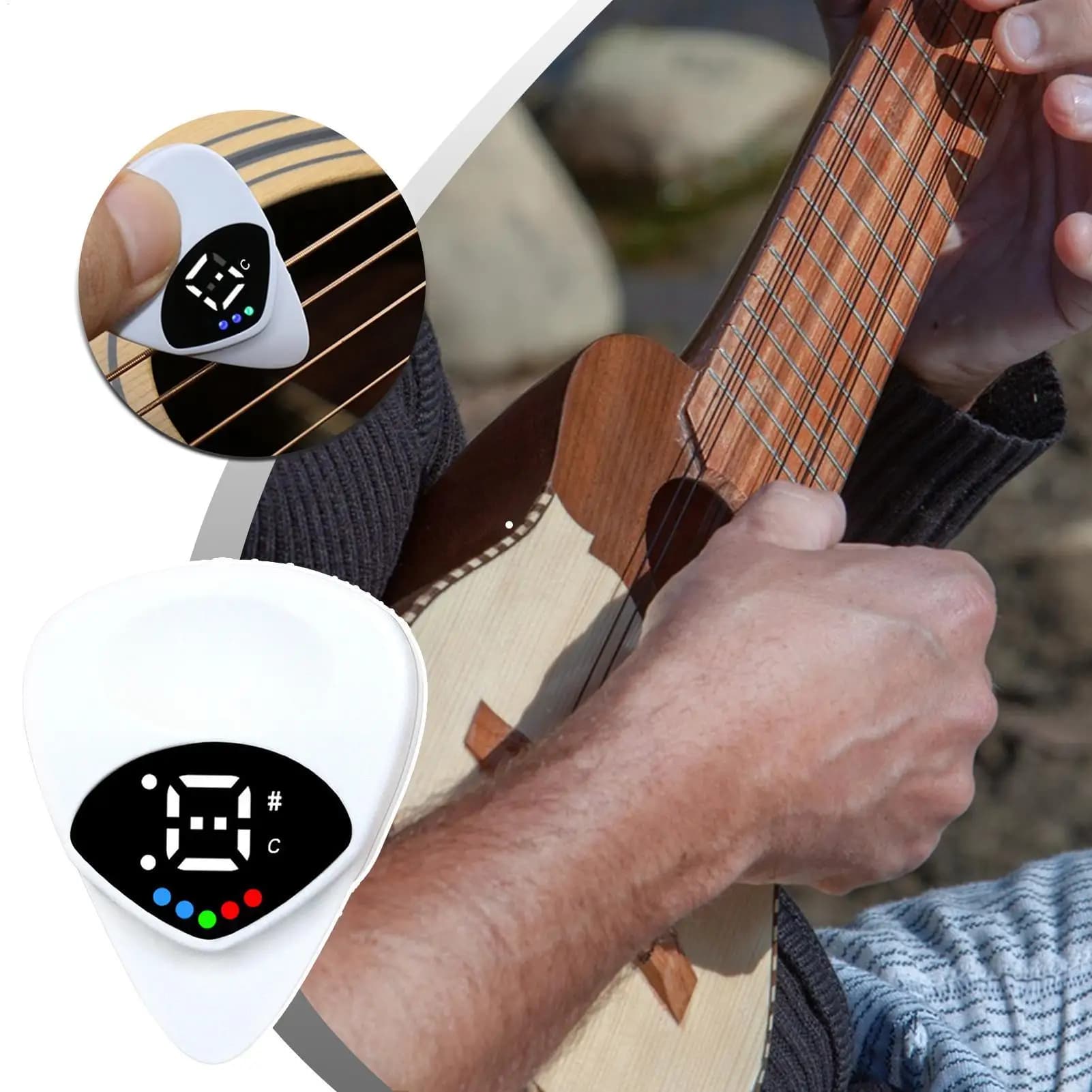Accordatore per chitarra portatile Combo Accordatori per chitarra acustica 2 in 1 e plettri per chitarra Accordatore per chitarra/ukulele per accessori per chitarra