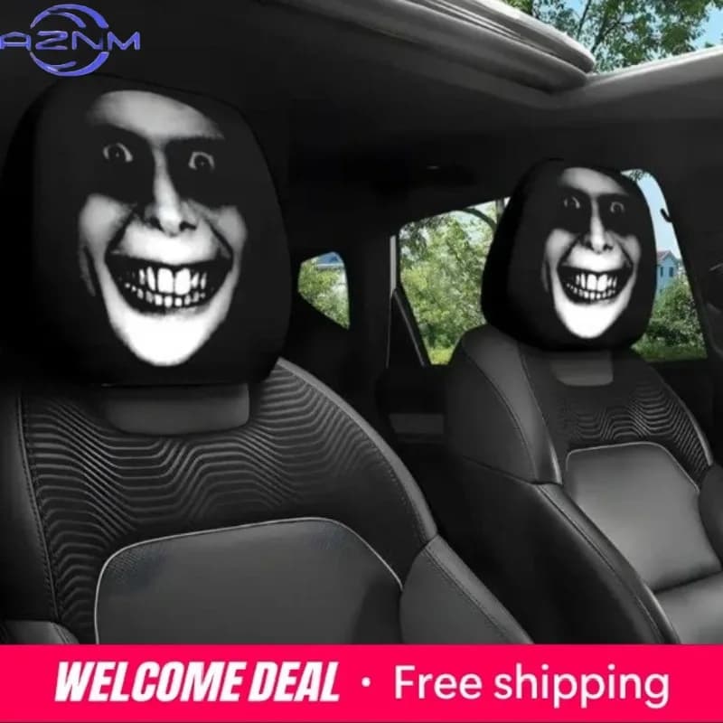 Fodera per cuscino auto con stampa viso di Halloween, 2 pezzi, morbida, confortevole, decorativa, lavabile, in tessuto di poliestere, per poggiatesta sedile auto