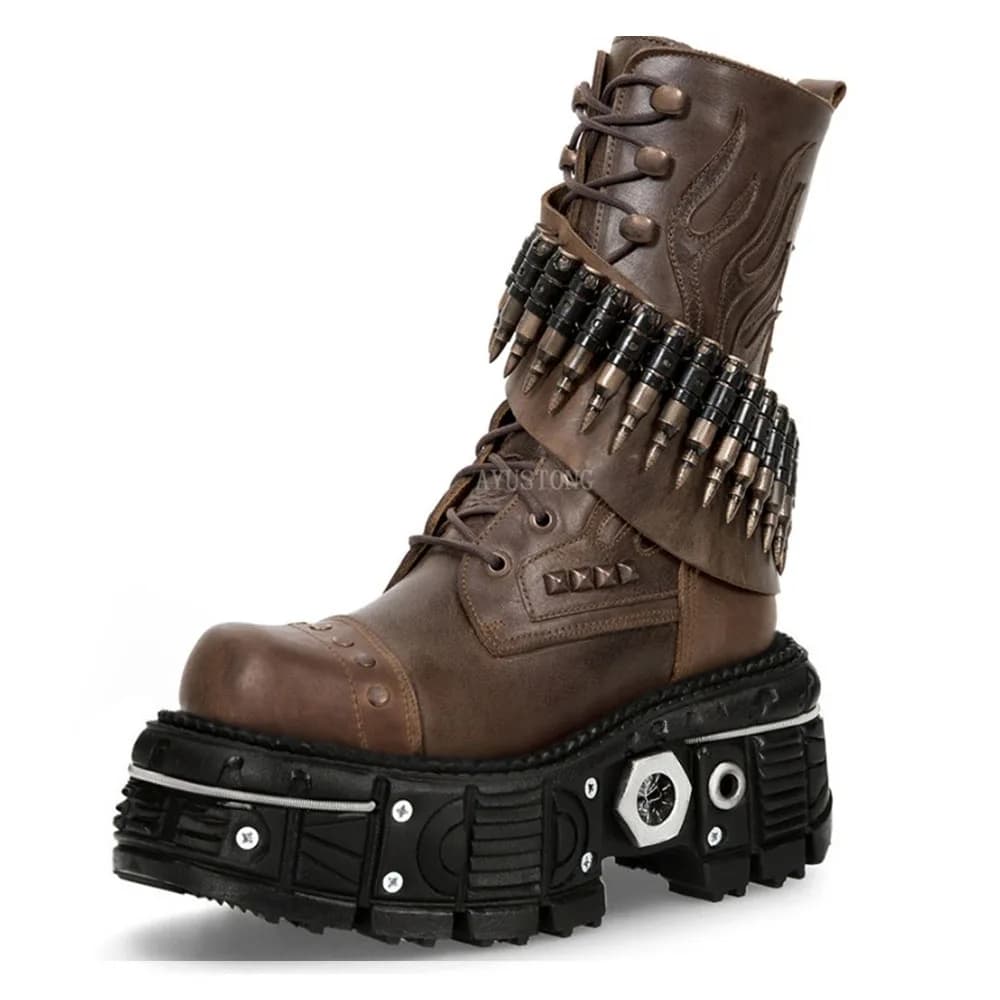 Moda nuova suola spessa rivetto proiettile stivali da moto in vera pelle stivali da combattimento Street Rock stivali da equitazione occidentali punk gotico