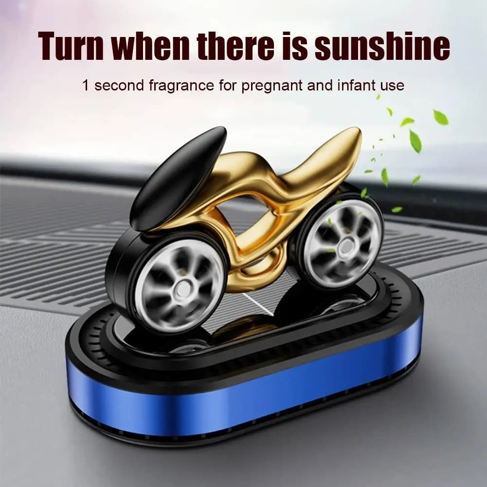 Diffusore per auto rotante ad energia solare, eliminatore di odori d'aria a forma di moto, deodoranti per auto riutilizzabili Diffusore per aromaterapia solare