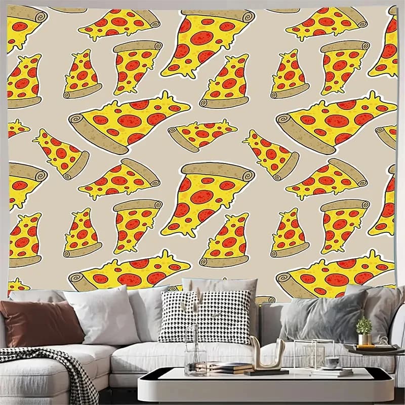 VIKAMA Pizza Slice Tapestry, Funny Food Cartoon Wall Art Cloth for Bedroom, Living Room, Dorm & Aesthetic Room Decor