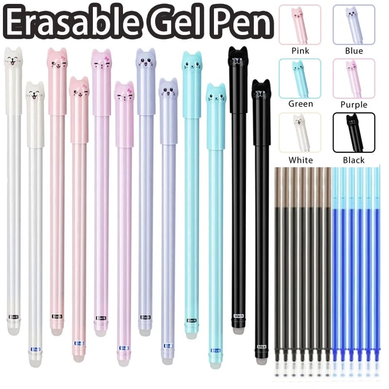 6/12 Pz/set 0.5mm Nuovo Creativo Gatto Cancellabile Penna Gel Set Manico Lavabile Scrittura Liscia Nero Blu Magico Cancellabile Asta di Ricarica