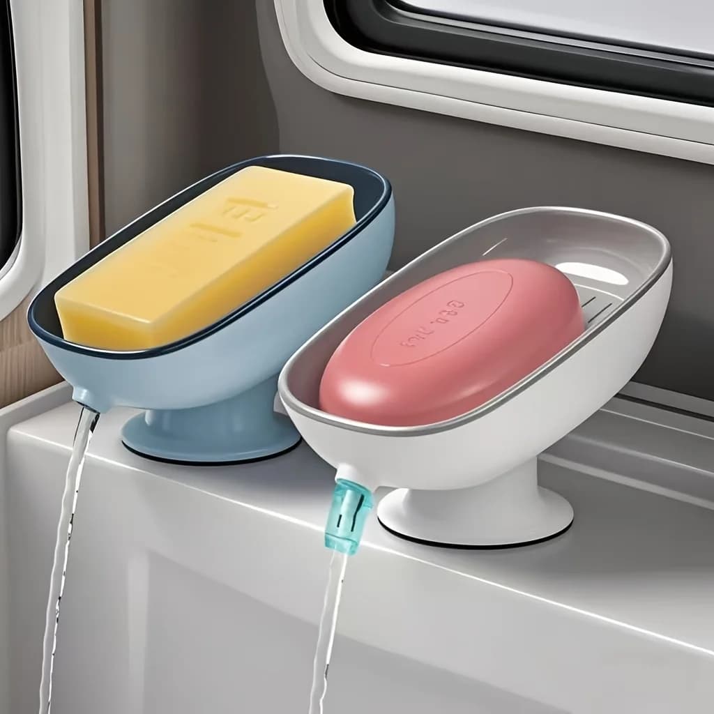 1pcs， 2-in-1 bathroom soap rack, countertop drain soap box with suction cup, suitable for dual storage and storage of round, square, and large soap, fragrance free - multi-color packaging