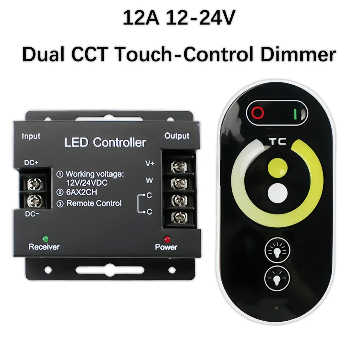 Dual CCT RF Wireless Touch LED Dimmer - Tunable White Controller for Strip Lighting Systems