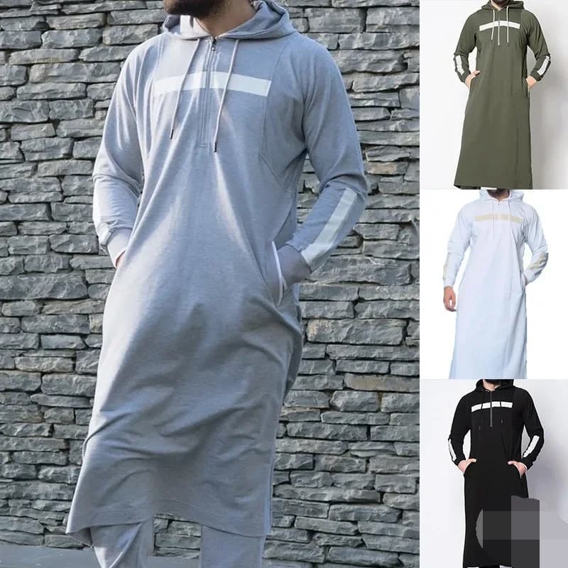 Nuovo pullover casual a maniche lunghe da uomo con cappuccio e coulisse maglione lungo abito tascabile a righe moda vintage
