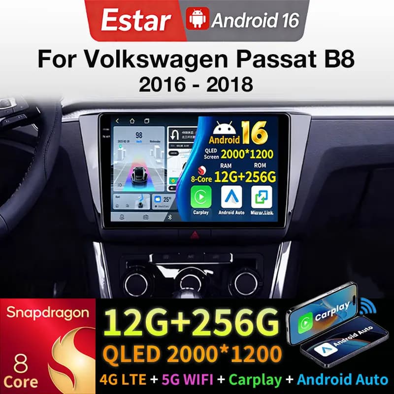 Autoradio Android 16 per Volkswagen Passat B8 2016-2018 GPS DSP Lettore Multimediale Navigatore Wireless Carplay Stereo Video