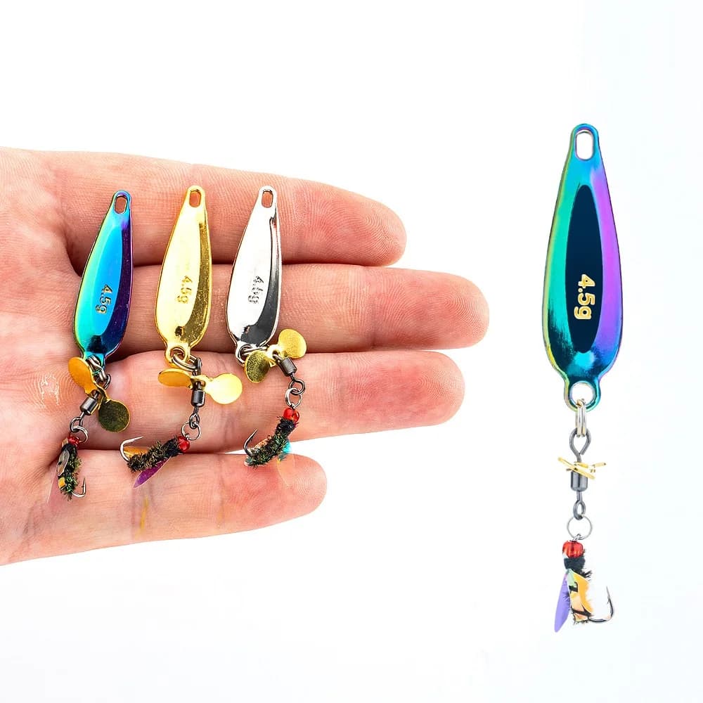3.2g 4.5g Set da pesca a mosca Elica da spinning Melone Paillettes Esca finta Micro Set da pesca Bocca di cavallo Bucktails Esca a strisce bianche