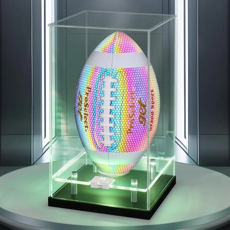 Espositore per Palloni da Calcio in Acrilico Trasparente con Luce LED, Vetrina a Due Livelli per Palloni Autografati di Calcio e Pallavolo
