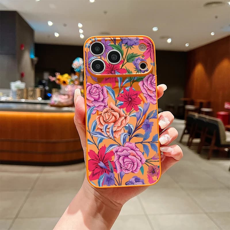 Per iPhone 13 Pro custodia antiurto con effetto pelle opaca per iPhone 13 Pro Max 11 12 Pro con decorazione floreale per cover Magsafe