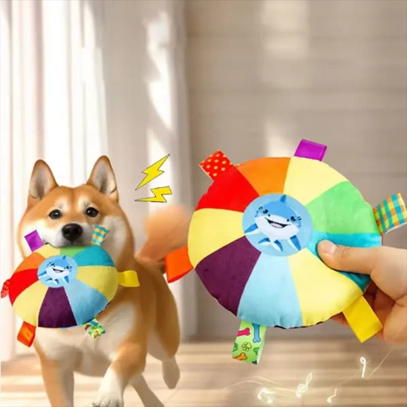 Nuovo popolare giocattolo in peluche per cani con campanello, a forma di simpatico cartone animato, resistente all'usura e anti-morso, per la pulizia dei denti.