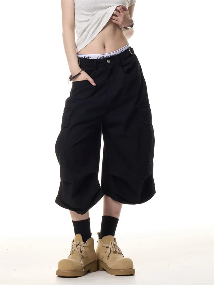 American High Street Retro Multi-Pocket Workwear Seven-Quarter Shorts Unisex Loose Wide Leg Casual Pants Summer New Arrival