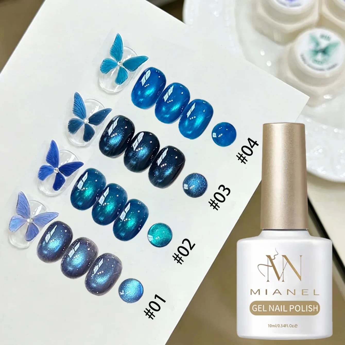 MIANEL 1-4 pz 10ML Smalto Semipermanente Gel Occhio di Gatto Blu Secret Realm con Perline di Vetro, Gel Magnetico Blu per Unghie, Forniture per Salone di Bellezza