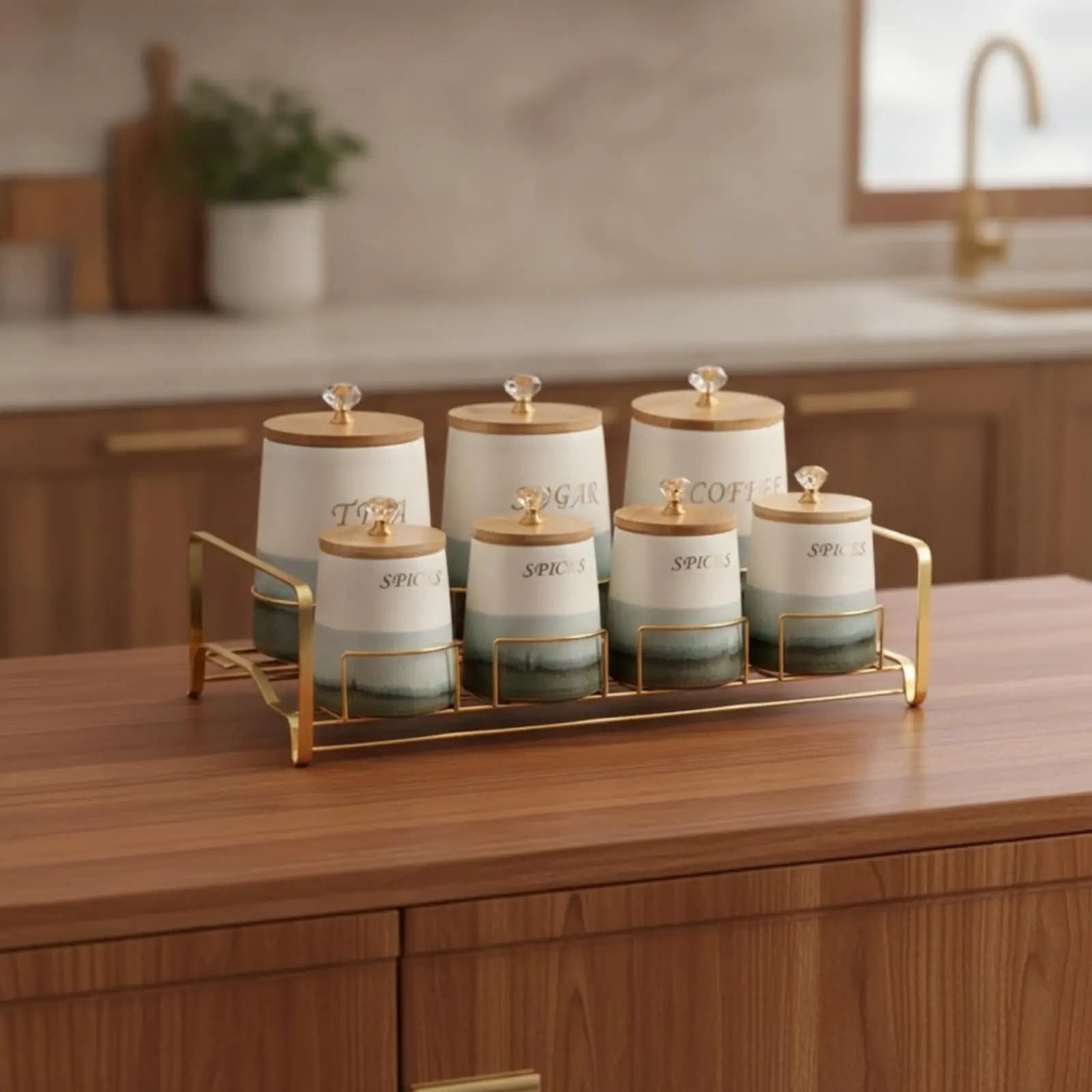 7 Pieces Ceramic Canister Set Elegant Containers Space-Saving for Coffee Bar