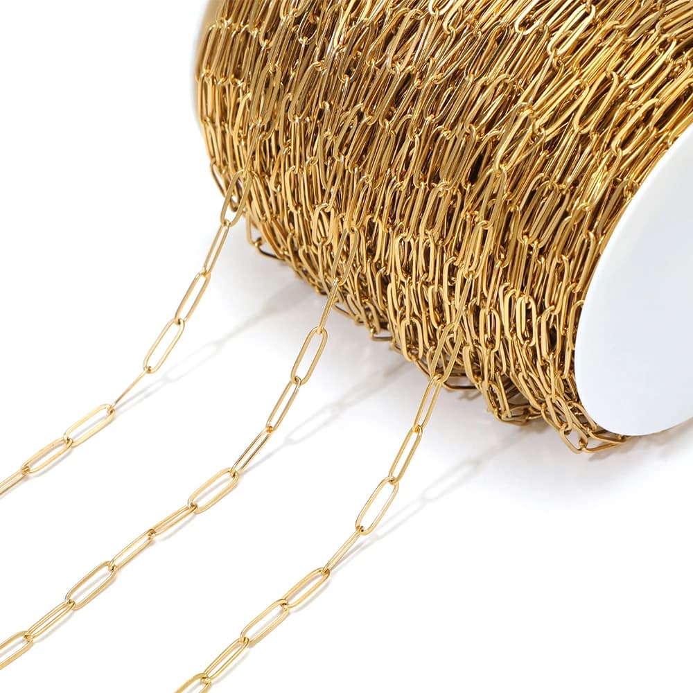 Catene Piatte Ovali in Acciaio Inossidabile Placcato Oro PVD da 2 Metri per Creazione di Gioielli Fai-da-Te, Collane, Bracciali e Accessori