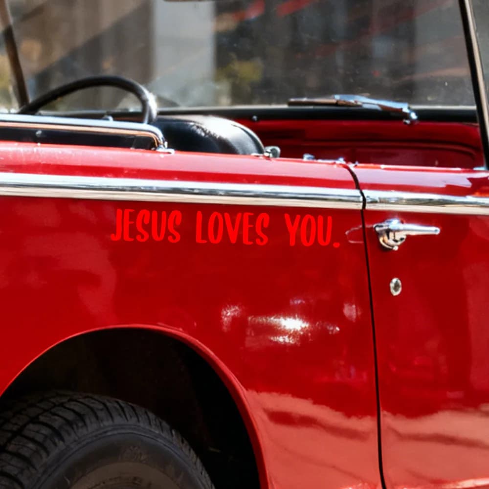 Set di 2 Adesivi in Vinile 'JESUS LOVES YOU', Decalcomania Impermeabile per Casco Moto, Serbatoio, Carenatura, Finestrino Auto e Scooter
