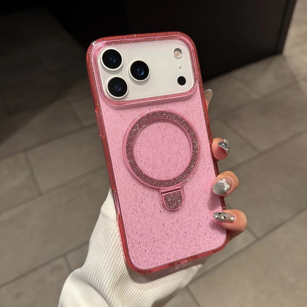 Fashion Bling Glitter Transparent Magnetic Ring Stand Case for iPhone 18 17 16 15 14 13 12 Pro Max Plus Shockproof Cover Funda