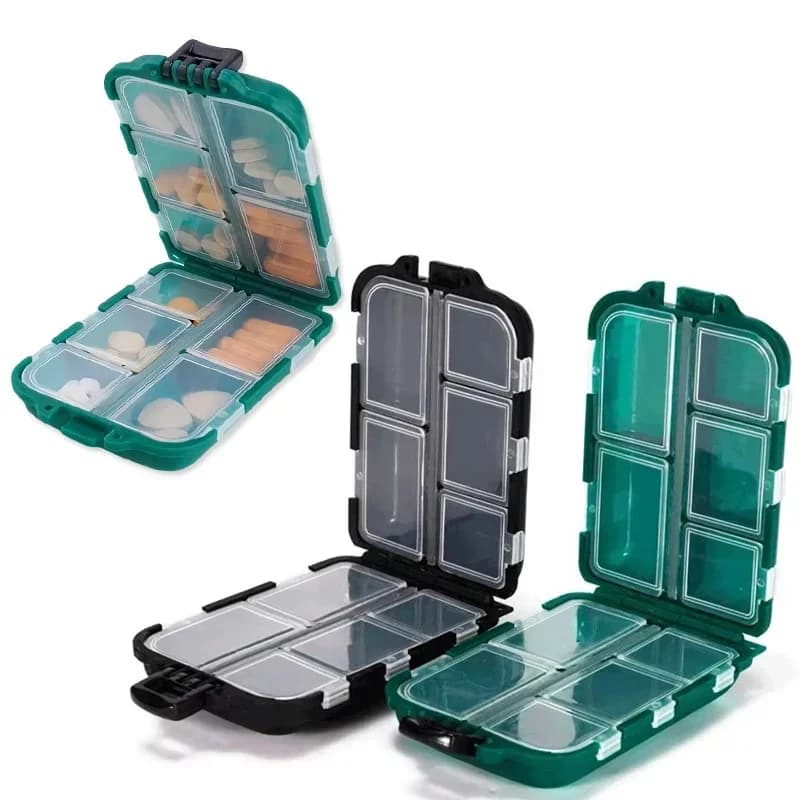 Protective box for double layer medicines. Multi compartment portable medicine box, travel box, leak proof