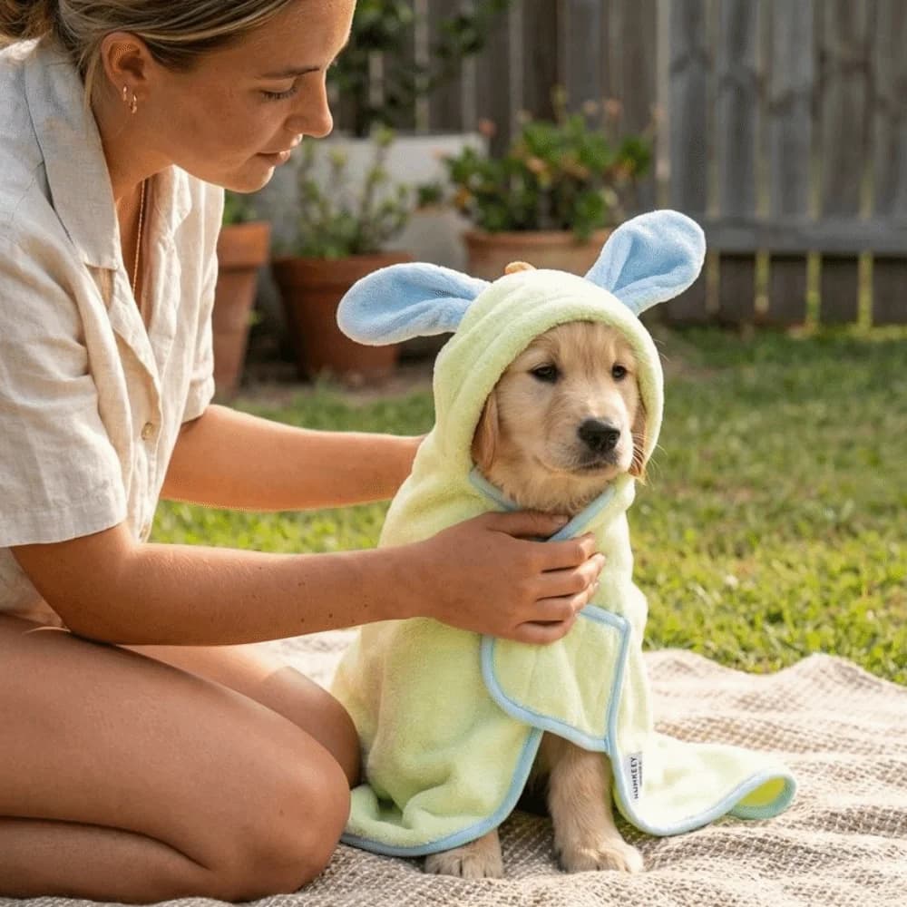 Super Absorbent Bathrobe for Dogs with Coral Pile Cap, Adjustable Towel for Domestic Rapid Drying, Soft and Hot in Microfiber for Dogs and Cats