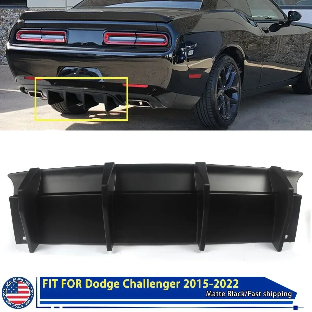Per Dodge Challenger 2015-2022 nero paraurti posteriore Lip diffusore Spoiler Shark Fins