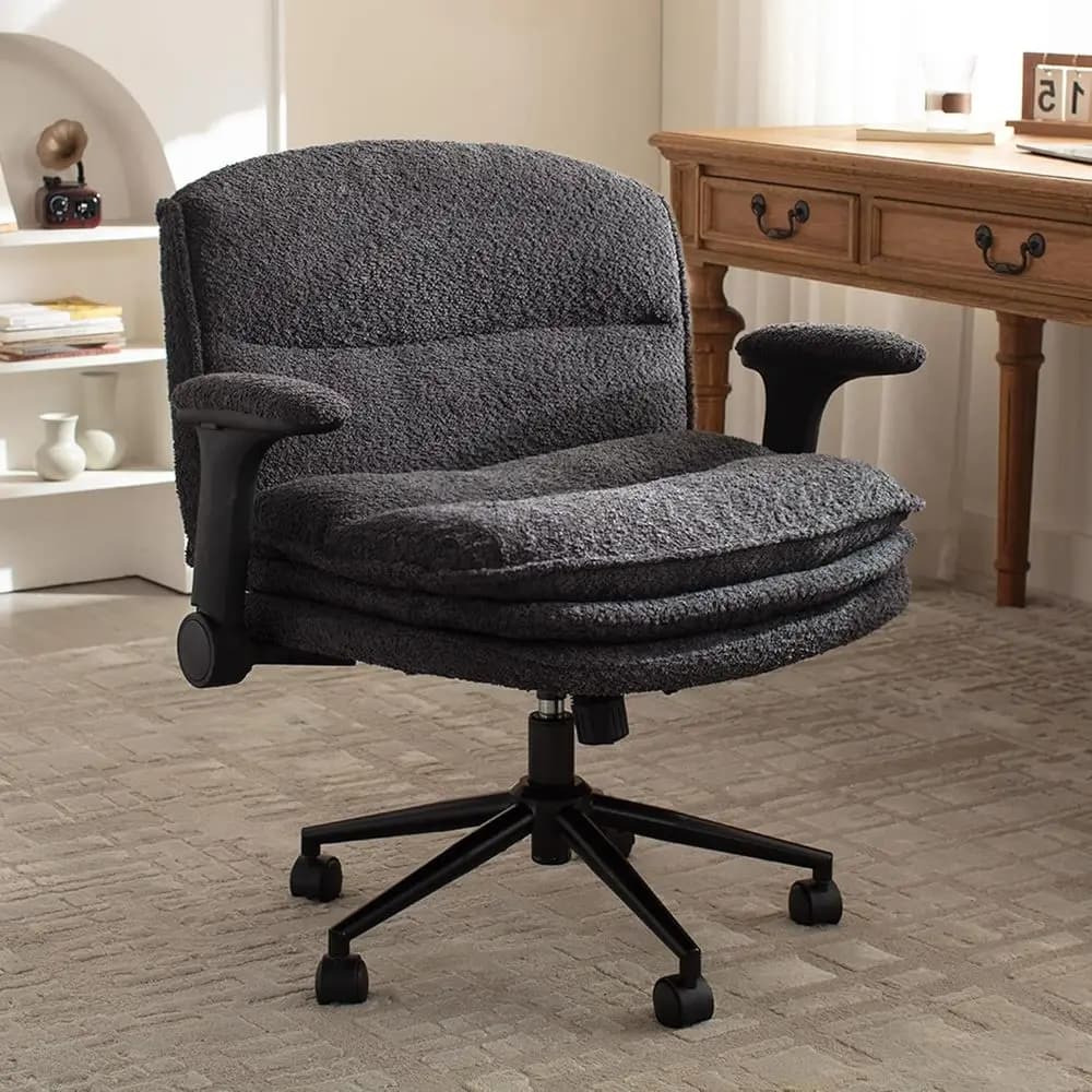 Sedia Criss con braccioli regolabili e ruote, poltrona da ufficio ergonomica Comort con 3 strati di imbottitura, seduta ampia per toeletta