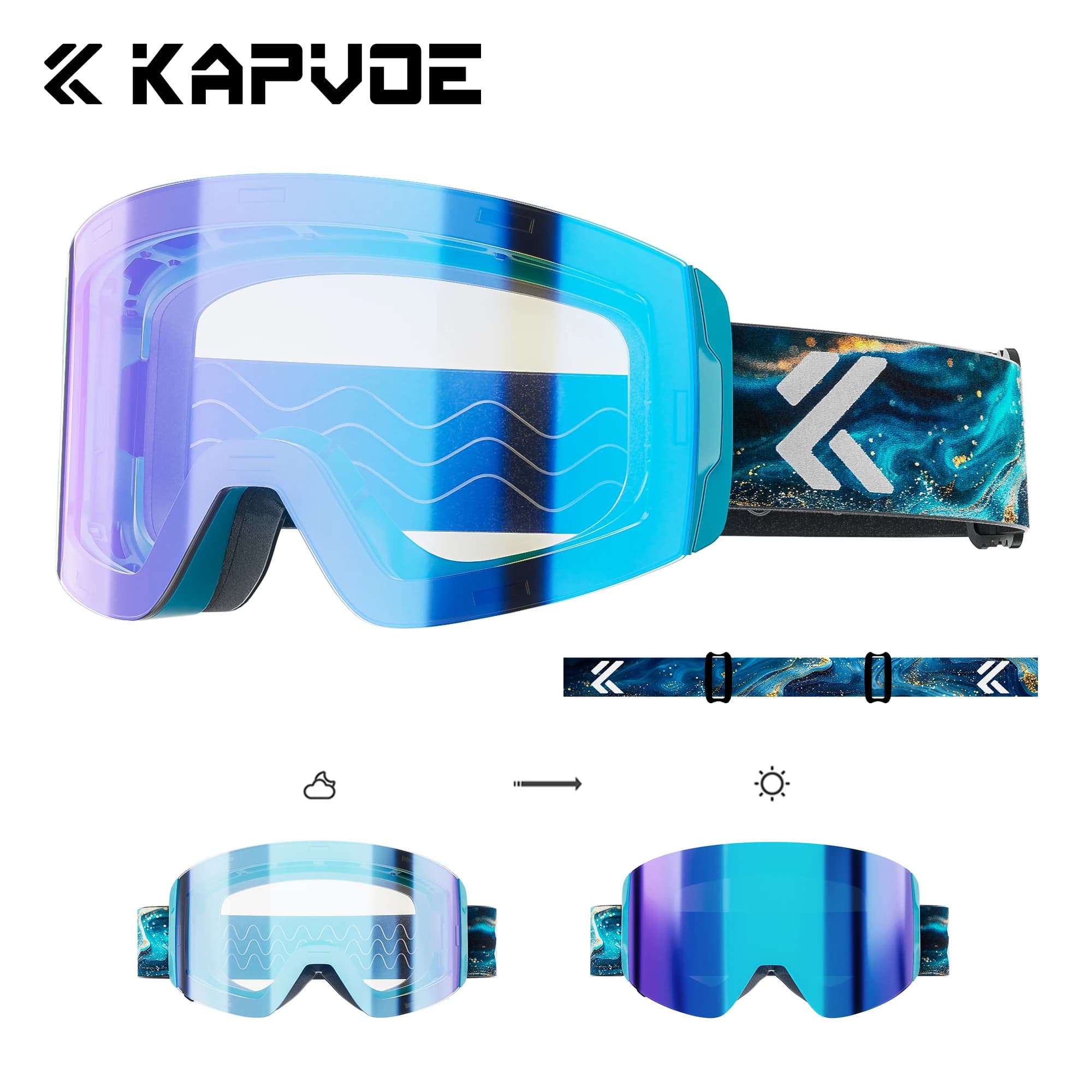 KAPVOE Occhiali da sci fotocromatici Occhiali da sole Doppio magnete Assorbe strati UV400 Rivestimenti antiappannamento Motoslitta Sci Occhiali da sole Ne'w