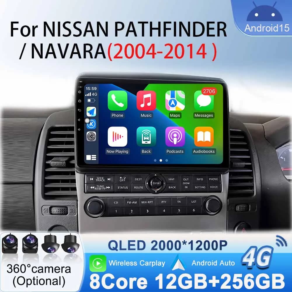RHD Car Radio Multimedia Video Player for Nissan Pathfinder Navara 2004 -2014 GPS Bluetooth Navigation Stereo Android 15 Carplay
