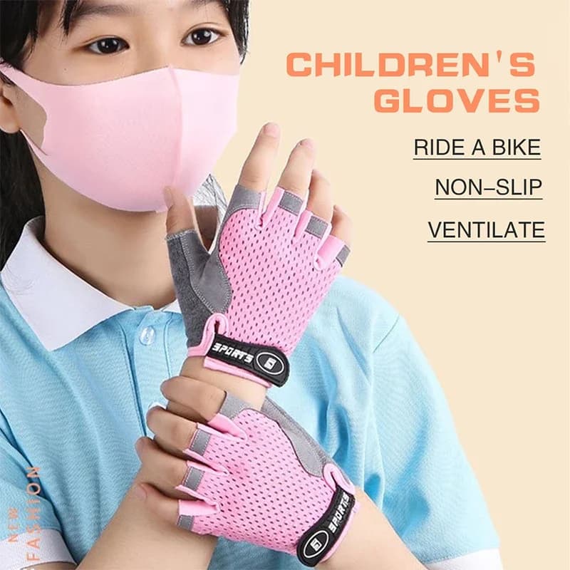 Guanti da ciclismo sportivi per bambini con mezze dita, guanti da bici traspiranti in rete antiscivolo e ammortizzanti per ragazzi e ragazze, per equitazione all'aperto