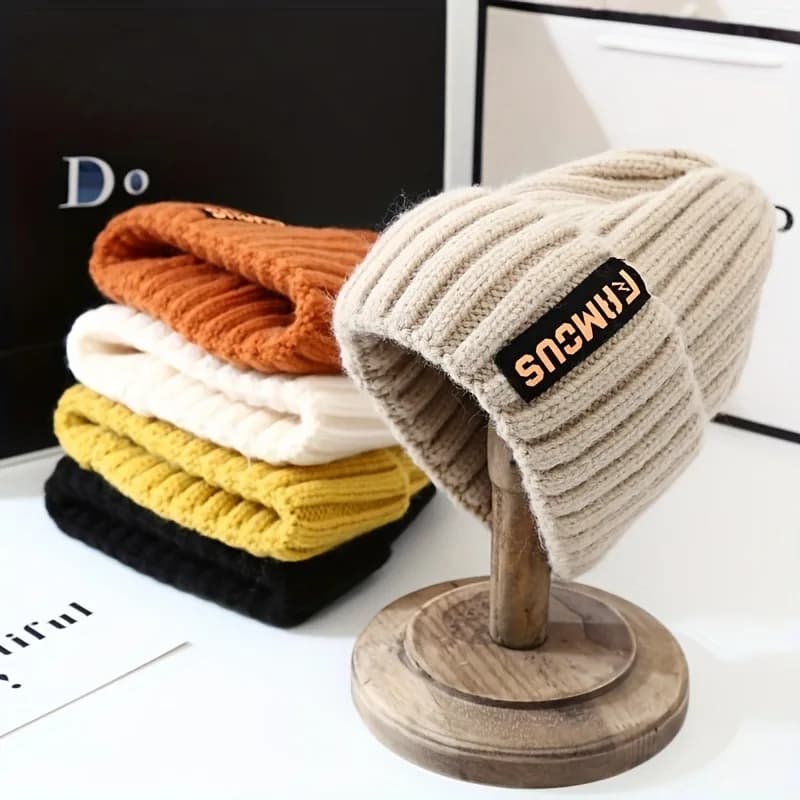Chic Women's Knit Beanie - Breathable, Stretchy Acrylic Fiber, Ear-Warming Winter Hat with Long Label Design