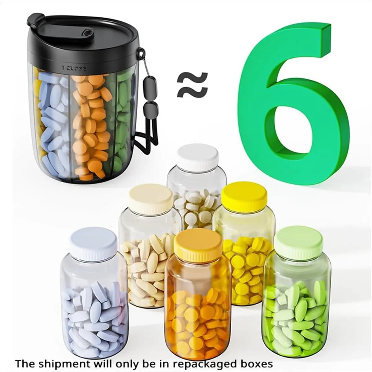 ABPP Organizer for Pills at 6 Departments, Container for Integrators, Travel Pills for 7 Types of Vitamins