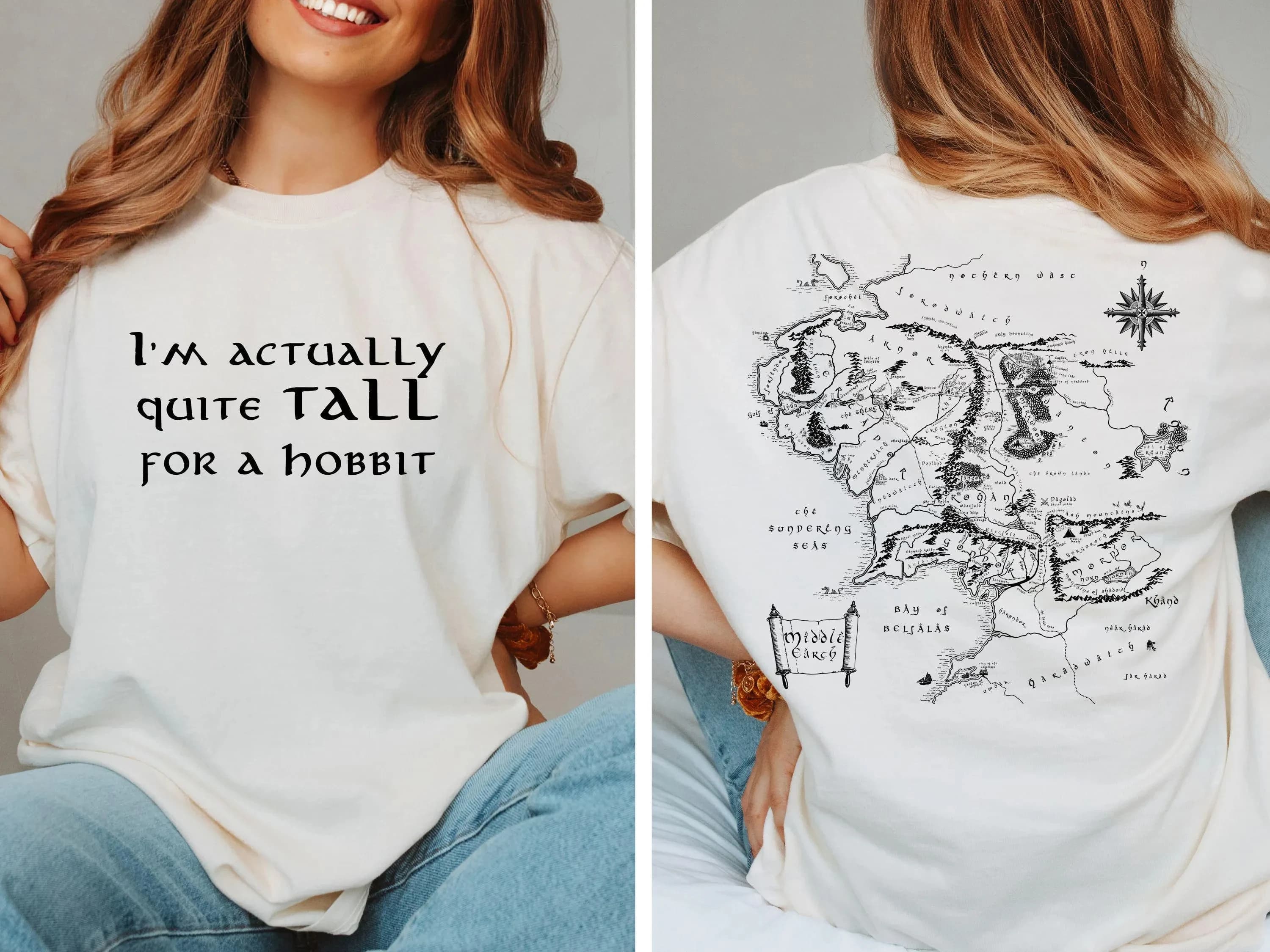 T-shirt "Il Signore degli Anelli", maglietta alta Hobbit, divertente regalo Geek, mappa della Terra di Mezzo, Baggins Bilbo, Gandalf, "Il Signore degli Anelli"