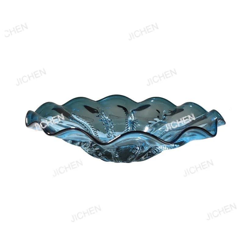 Piatto da frutta in vetro smaltato blu petalo, stile lusso leggero, piatto porta caramelle, piatto moderno per frutta secca da soggiorno, stile lusso leggero.