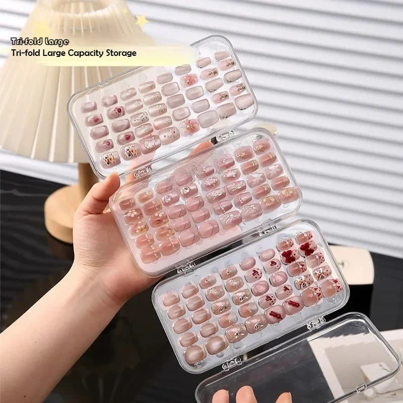 Transparent Acrylic Press-On Nail Storage Box with Adhesive Sheets Dust-proof Nail Accessories Organizer Display