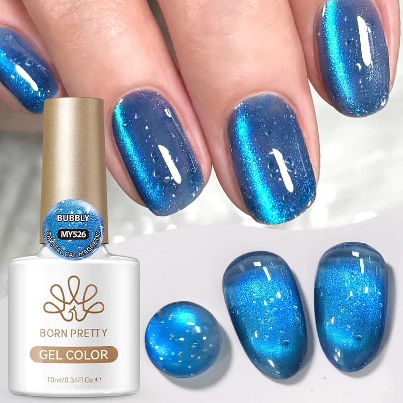BORN PRETTY Smalto Gel Magnetico Blu Cristallino 10ml Effetto Occhio di Gatto con Glitter Argento Scintillante Ultra Brillante Soak Off UV per Nail Art