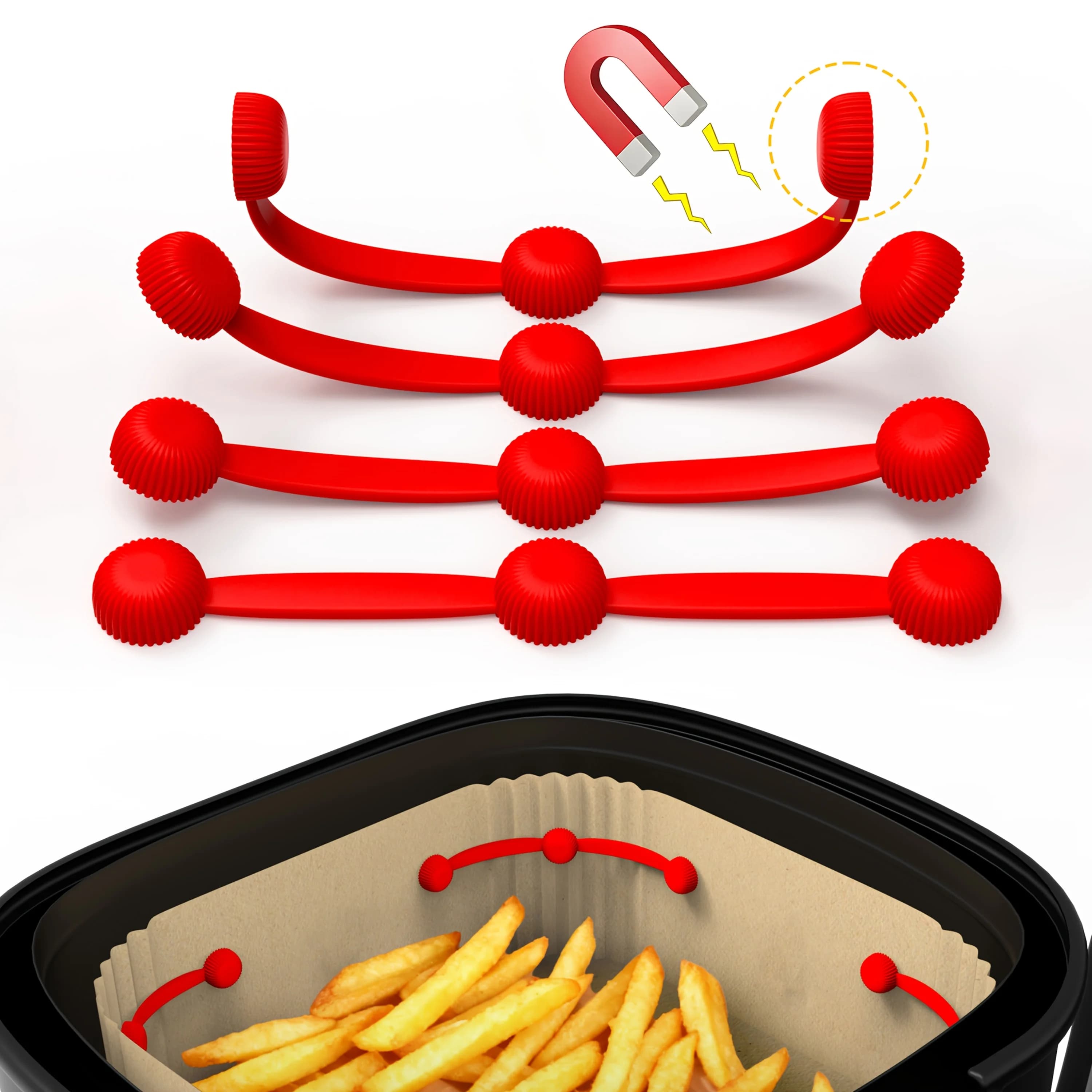 Set of 4 Silicone Magnetic Fibbies for Air Fryer - Anti-stick Surface Resistant, Compatible with Ninja, Philips, Coso
