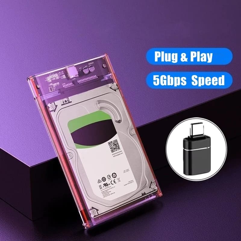 2.5" Hard Drive Enclosure, Ultra-Fast 5Gbps，ABS Material, Tool-Free External Storage Case for 7mm/9.5mm SATA HDD & SSD