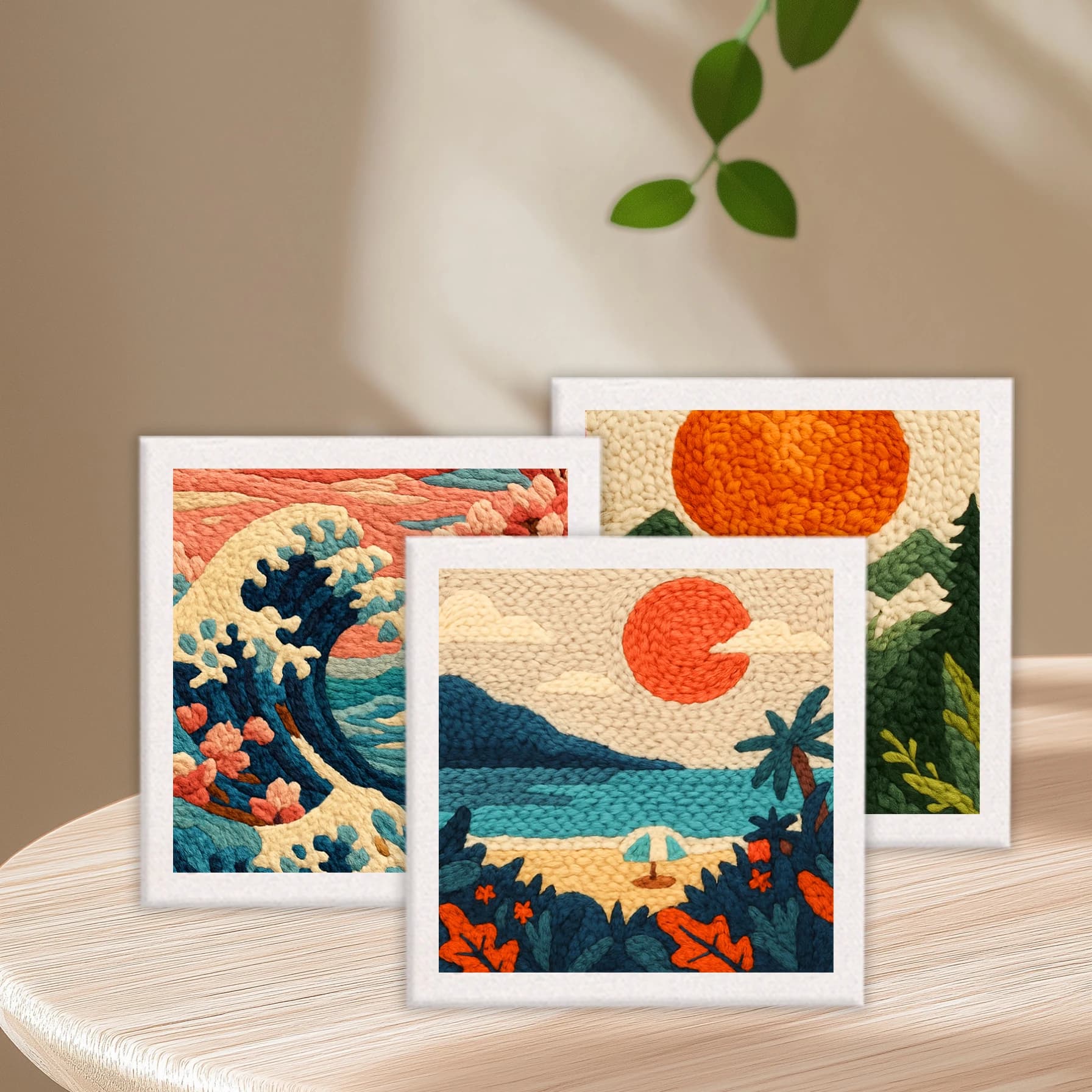 RUOPOTY Seaside Beach Punch Needle Kits Painting Decor Needlework Supplies Landscape Needle Punch Kit For Adults Beginner Embroi