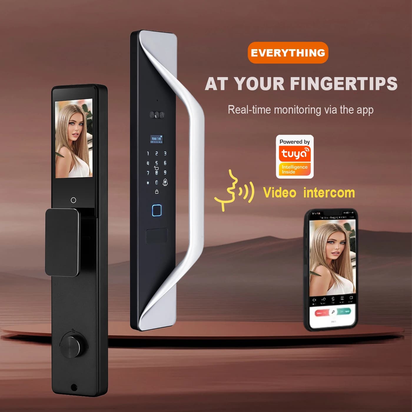 Tuya App Smart Lock Serratura per impronte digitali antifurto per uso domestico con serratura con password per fotocamera Serratura per porta grande