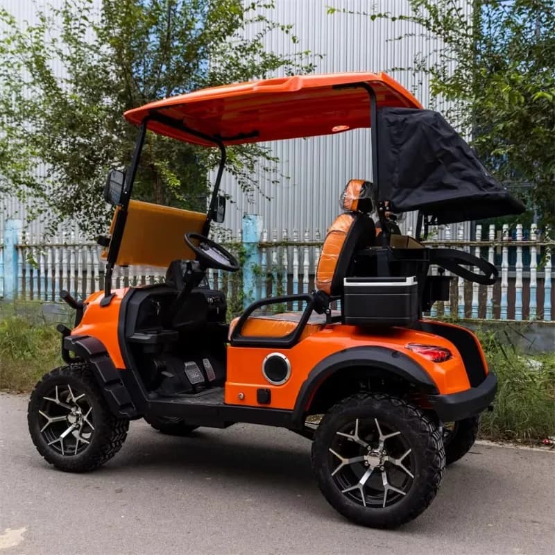 Long Range Battery Powered Off-Road Golf Cart 72V 2 Seat Electric Mini Golf Cart Refrigerator, Ball Bag Cover, Ball Bag Rack