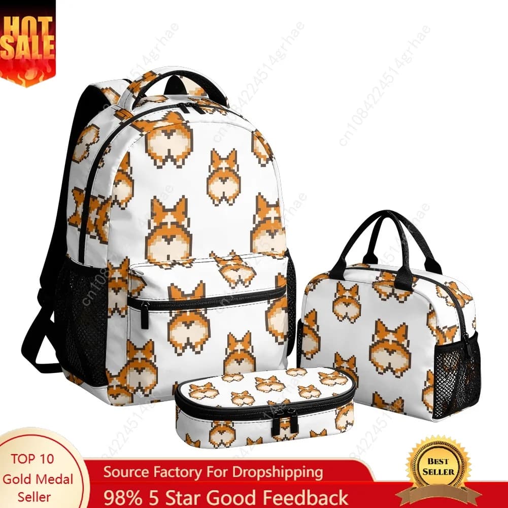 Corgi Butt Custom Leisure All-Over Print 3-Piece Backpack Set (Includes Backpack, Lunch Bag, and Pencil Case)