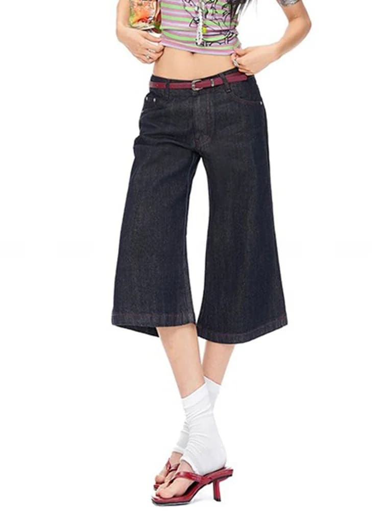 Retro American Street Style Women's Jeans High Waist Loose Fit Micro Flared Summer New Arrival Washed Denim Casual Trousers