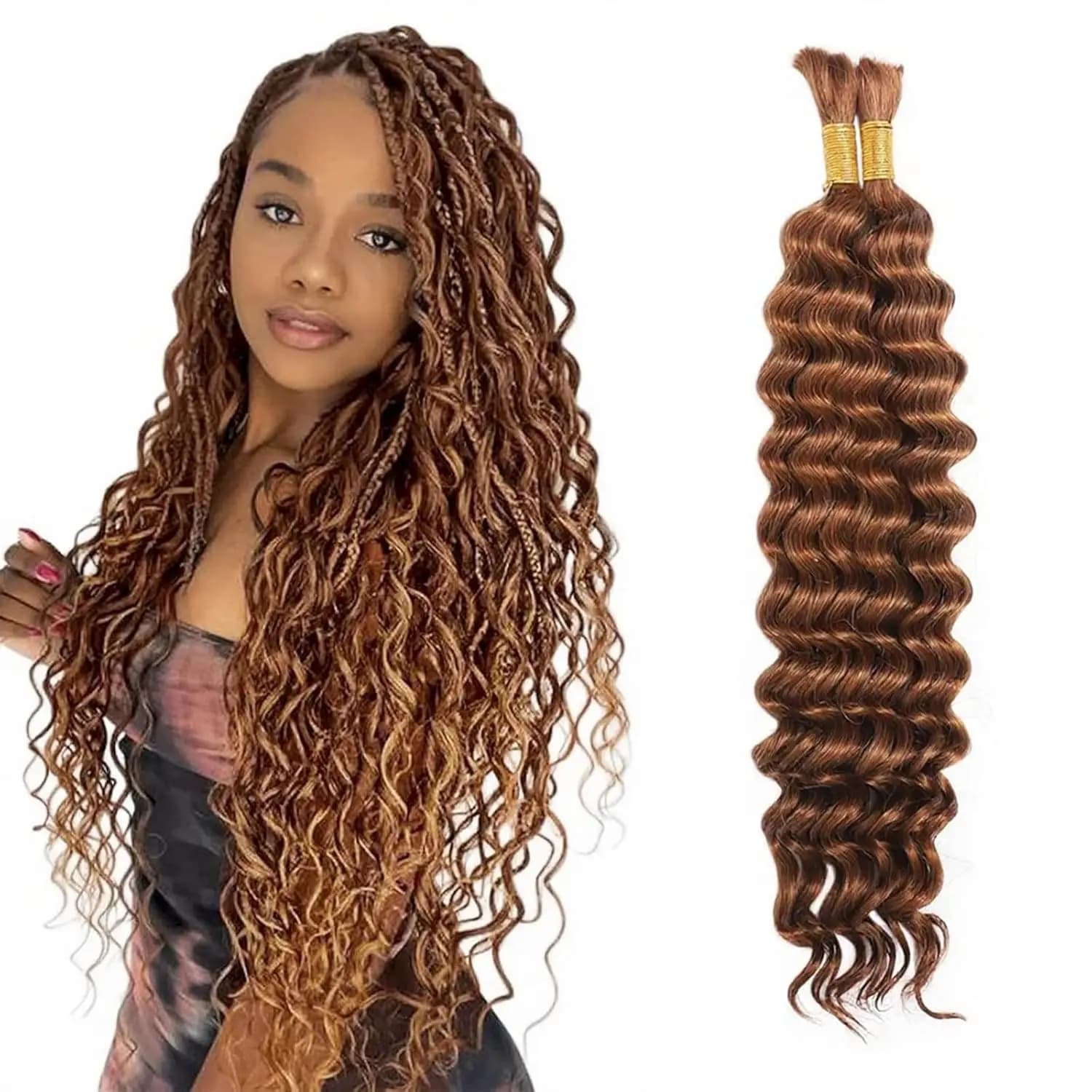 Capelli Sintetici Resistenti al Calore, 3 Fasci, Onda Profonda da 24 Pollici # 30 Marrone, Voluminoso e Lucido, per Extension e Styling