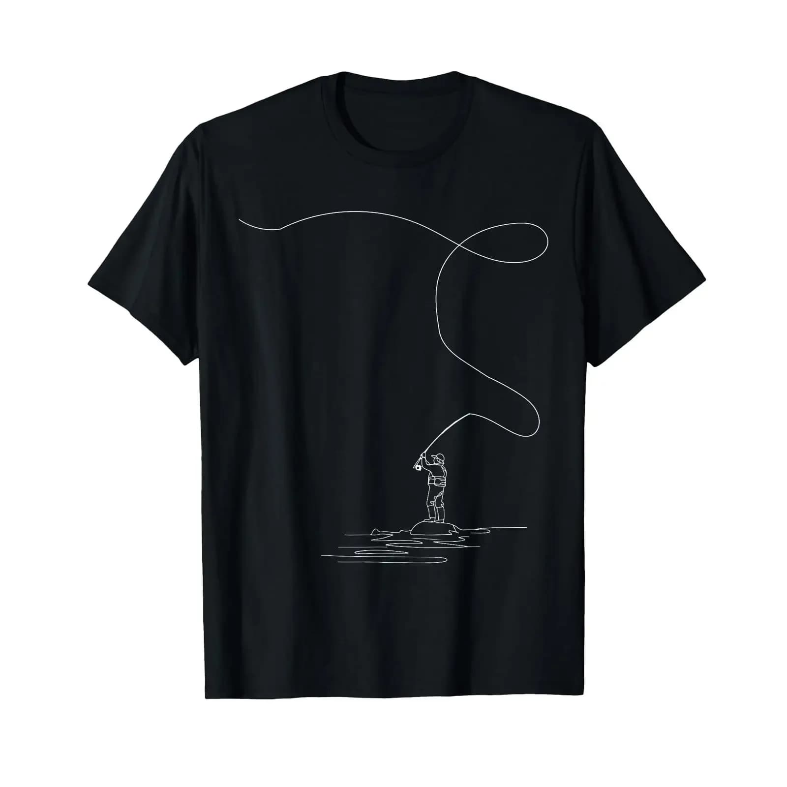 Fly Fishing Lovers Line Art Rod Fisherman T Shirt vintage Washed Breathable Top For Everyday Wear Casual Slightly Stylish