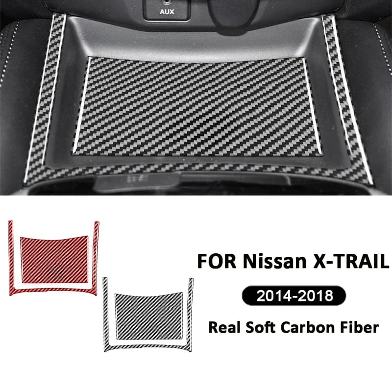 Adesivo decorativo per pannello di copertura della scatola di immagazzinaggio del controllo centrale dell'auto in fibra di carbonio per accessori interni Nissan X-TRAIL 2014-2018